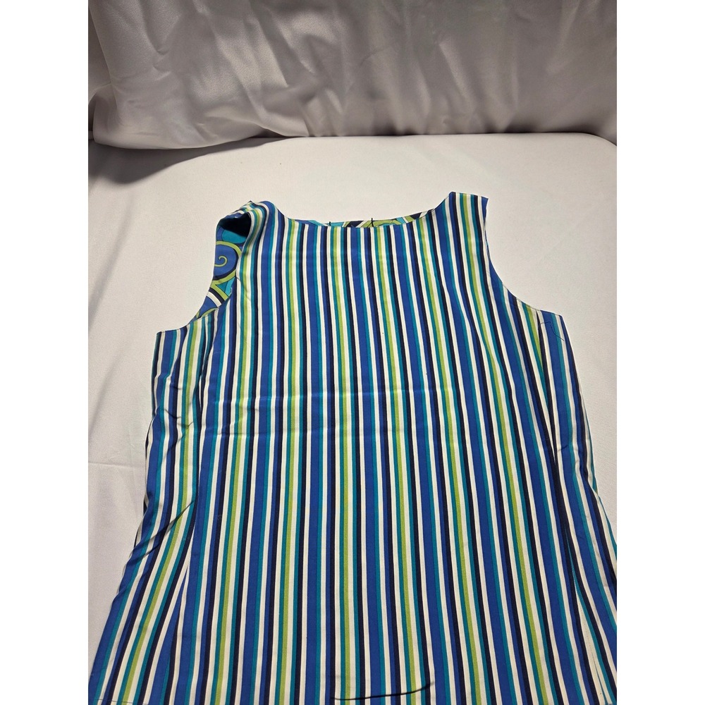 Liz Claiborne Collection Reversible Shell Top Blue Green Paisley Stripe Size 10 - Picture 2 of 6